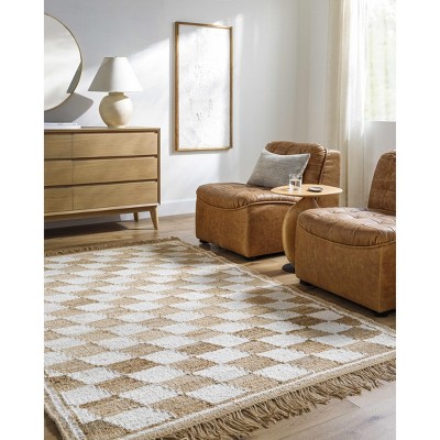 Hauteloom Tiria Diamond Checkered Jute Tasseled Rug