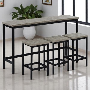 4-Piece Extra Long Counter Height Dining Table Set with 3 Stools, Pub Table with Footrests, Space-Saving Metal Frame Kitchen Bar Set for Apartment - 1 of 4