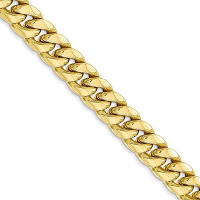 Black Bow Jewelry Men's 7.3mm 10k Yellow Gold Hollow Miami Cuban (Curb) Chain Necklace