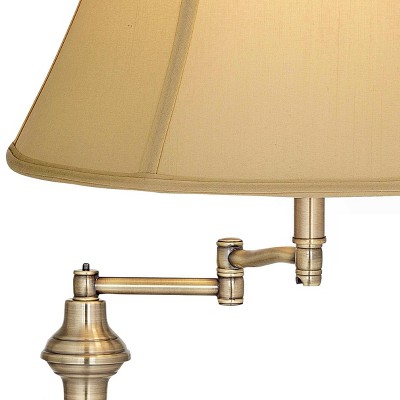 Antique Brass Adjustable Floor Lamp with Beige Fabric Shade