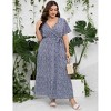 Plus Size Women's Flowy Tiered Maxi Dress - V-Neck, Short Sleeve & Waist Tie with Floral Print - 4 of 4