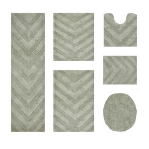 Hugo 6-Piece Bath Rug Set 100% Premium Cotton Tufted Chevron Pattern Bathmats for Bathroom, Super Soft Absorbent Machine Washable - 1 of 4