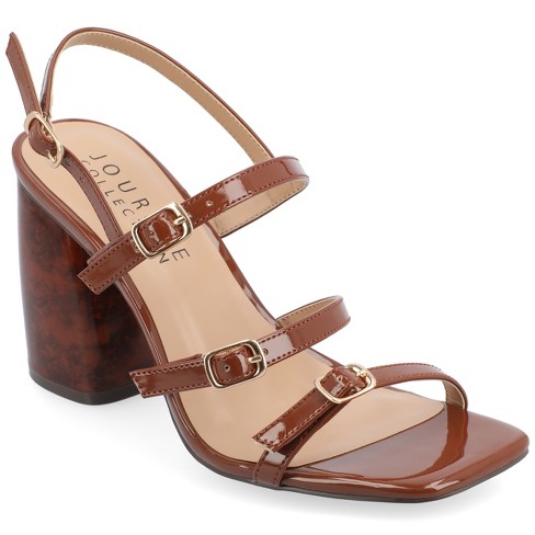 Journee Collection Womens Norina Tru Comfort Foam Faux Marble Block Heel Sandals 9 Brown Target