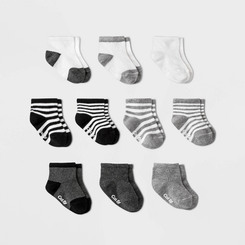 Baby Boys' 10pk Ankle Socks - Cat & Jack™ Black/Gray 6-12M