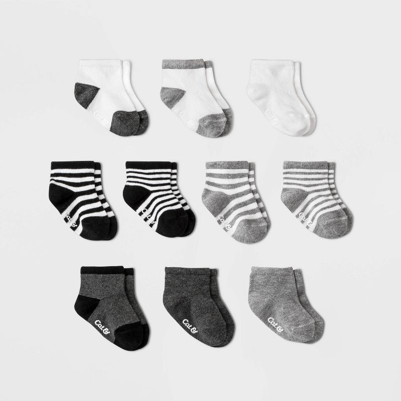 Baby Boys' 10pk Ankle Socks - Cat & Jack™ Black/Gray, 1 of 4