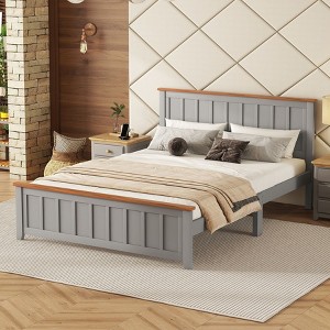 NicBex Full/Queen Size Vintage Wood Platform Bed Frame with Rectangular Headboard and Footboard,Under Bed Storage,No Box Spring Needed,Easy Assembly - 1 of 4