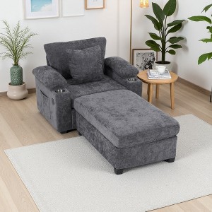 Oversized Chenille Armchair with Ottoman, Sofa Bed, Cup Holders and Storage - 1 of 4