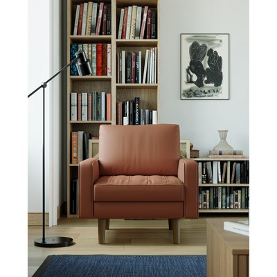 Tree City - 32'' Faux Leather Tufted Square Accent Armchair - Modern Chair for Living Room, Bedroom, Office & Small Spaces