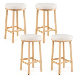 Costway 27" Bar Stools Set of 2/4 Upholstered Barstools with Boucle Fabric Seats Footrests - 1 of 4