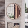 JIONJOY Distressed Wood Round Mirror - Rustic Farmhouse Accent, Beaded Frame - 2 of 4