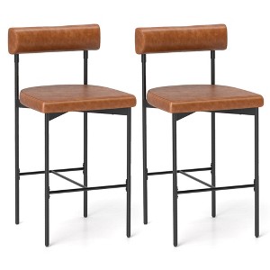 Costway 26" Upholstered Bar Stools Set of 2 with Padded Cushion & Backrest Footrest Brown/Gray - 1 of 4