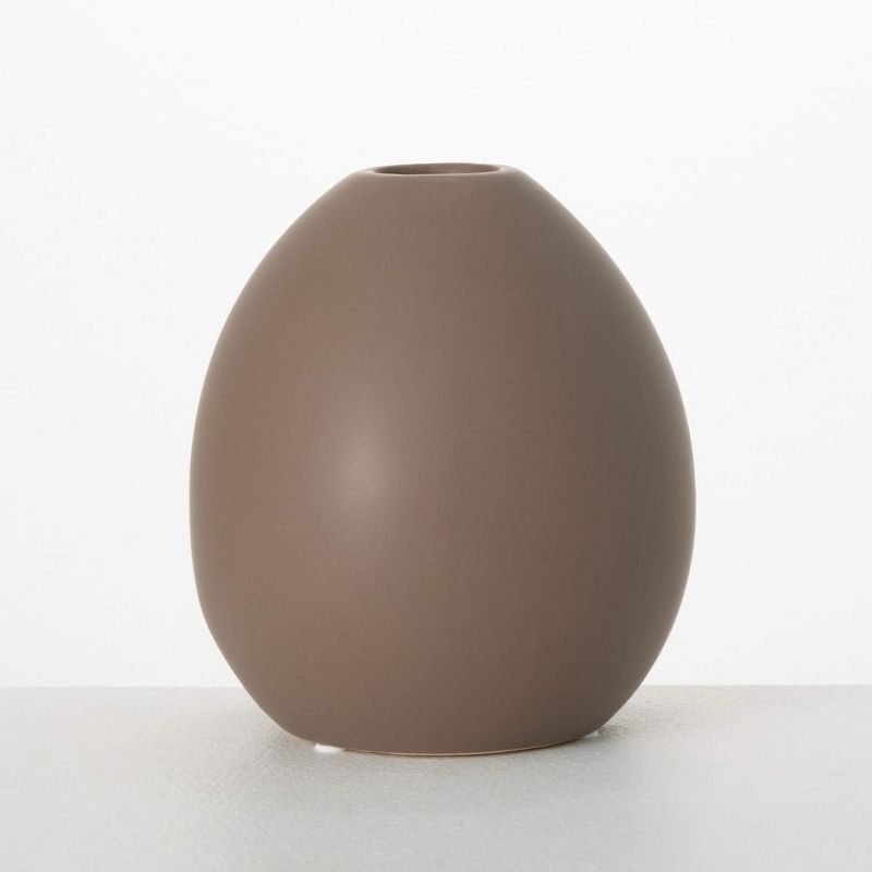 Sullivans 7.5" Modern Matte Brown Oval Vase, Ceramic, 1 of 4
