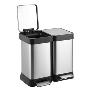 EcoSummer 13 Gal Dual Compartment Stainless Steel Trash Can, Step-On Recycling Bin with Soft-Close Lid. - 1 of 4