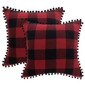 PiccoCasa Classic Plaid with Pom-poms Retro Throw Pillow Covers 2 Pcs - 1 of 4