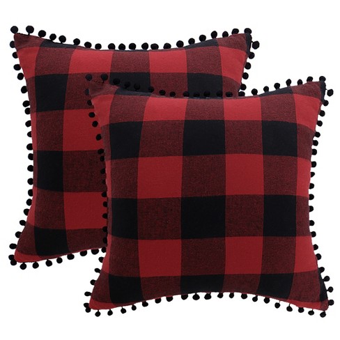 Piccocasa Buffalo Check Plaid Throw Pillow Cover With Pompoms For Sofa Couch  Decor 1 Pcs Black Beige White 18 X 18 : Target