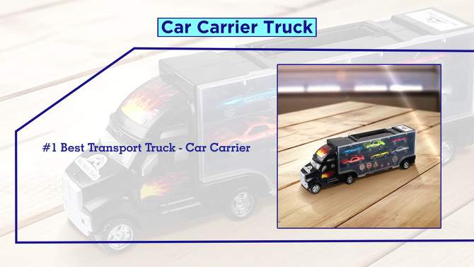 Big Mo's Toys Transport Car Carrier Truck with 6 Race Cars, 2 of 9, play video
