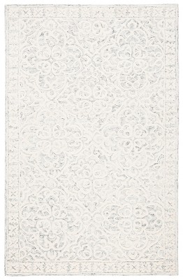 Silver and Ivory Hand-Tufted Wool Area Rug, 5' x 8'