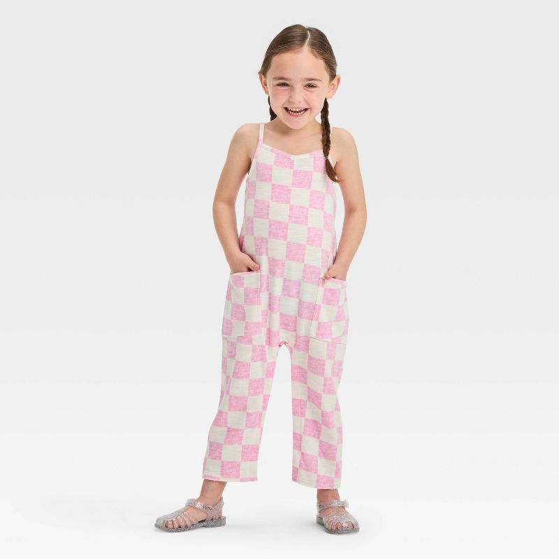 Grayson Mini Toddler Girls' French Terry Checkerboard Printed Jumpsuit - Pink, 3 of 4