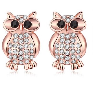 Hoot Owl Stud Earrings Rose Gold Plated Cz Teacher Women Ginger Lyne Collection - 1 of 4