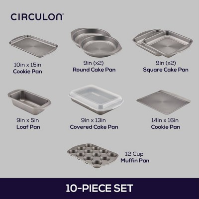 Circulon Gray Nonstick 10-Piece Bakeware Set with Lid