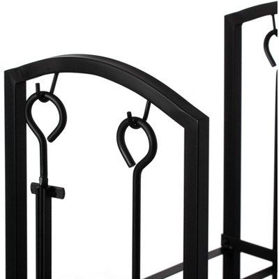 Black Iron Outdoor Firewood Log Cart with Tool Rack