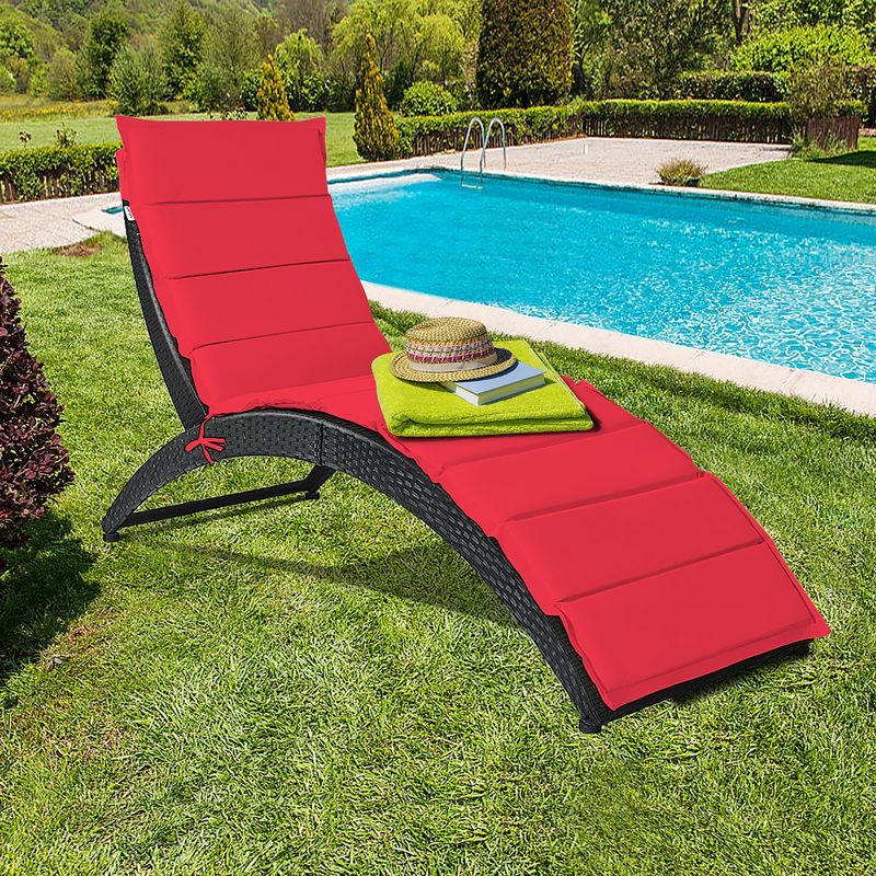 Costway Folding Patio Rattan Lounge Chair Chaise Cushioned Portable Garden, 3 of 9