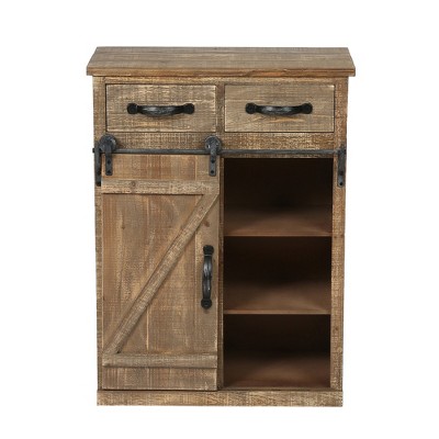 LuxenHome Rustic Wood Sliding Barn Door Storage Cabinet Brown