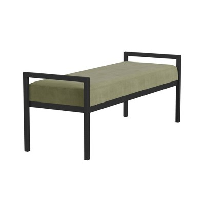 Sage Green Velvet and Black Metal Bedroom Bench with Storage