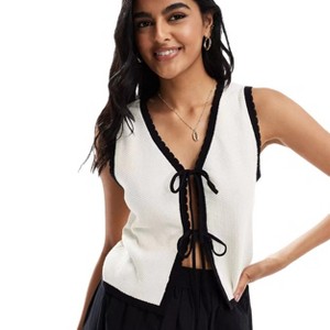 Women Crochet Knit Vest Solid Hollow Out Button Down V Neck Sleeveless Crop Top Vintage Casual Versatile Streetwear - 1 of 4