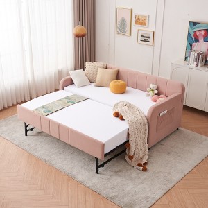 Vynxaria Twin Upholstered Daybed Frame with Trundle, Twin Size Sofa Bed for Bedroom Living Room Guest Room, Wood Slat Support,Pink - 1 of 4