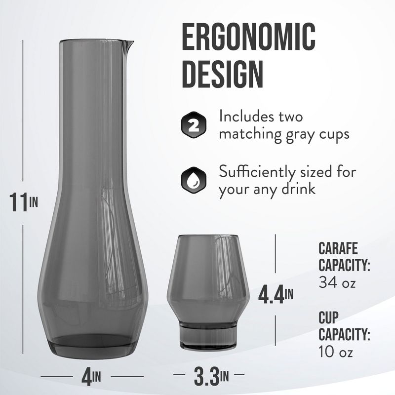 American Atelier 3 Piece Water Set, 34 oz Carafe and 2 Tumblers - Gray,Gray, 2 of 7