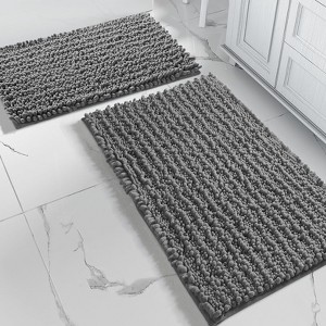 Home Mart Goods 2 Piece Set Grey Soft Cozy Plush Chenille Bath Mat Bathroom Rug - 1 of 4