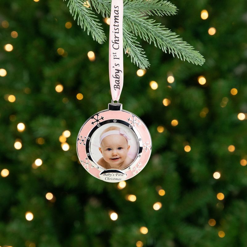 Northlight 3" Pink Silver-Plated Baby's First Christmas Photo Ornament with European Crystals, 2 of 5