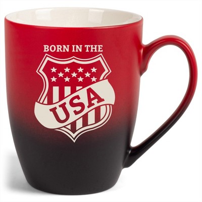 100 North United States of America 10 Ounce Red and Black Two Toned Ombre, Comfortably Fits Your Hands, Ceramic Tea Coffee Cup Mug, Born In The USA