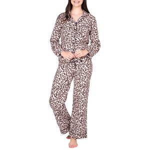 Blis Women's Long Sleeve Flannel Notch Pajama Set - 1 of 4