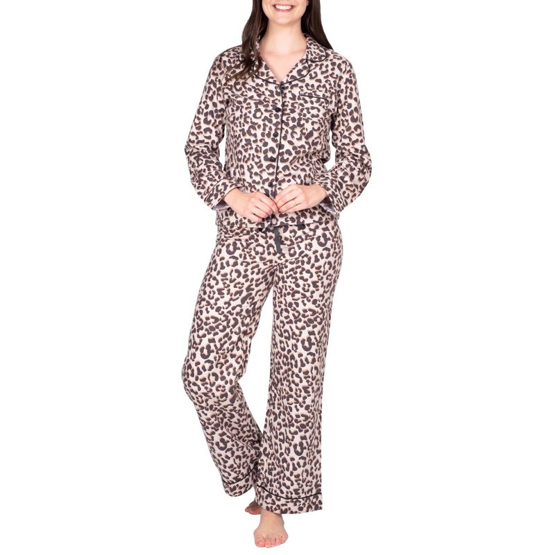 Blis Women's Long Sleeve Flannel Notch Pajama Set, 1 of 5