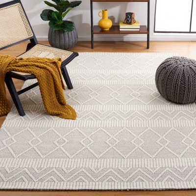 Ivory Geometric Flat Woven Wool and Synthetic 6' x 9' Area Rug