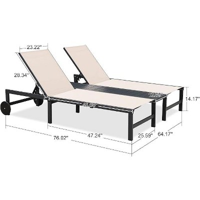 PURPLE LEAF Outdoor Double Chaise Lounge Aluminum Lounge Chairs with Adjustable Backrest Tanning Daybed Reclining Loveseat for Pool Beach Garden Patio