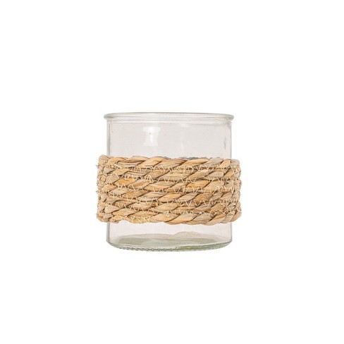 Set of 2 Seagrass Candle Holder, Handwoven Natural Candle Storage