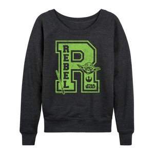 Women's - Star Wars - Yoda and friends Collegiate Rebel Lightweight French Terry Wide Neck Long Sleeve Shirt - 1 of 4