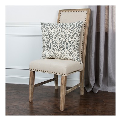 22" Gray and White Cotton Damask Square Throw Pillow