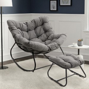 Heynemo Patio Rocking Chair with Ottoman, Outdoor Indoor Rocking Egg Chair with Cushions, Metal Lounge Chair Oversized Papasan Chair, Reading Chair - 1 of 4