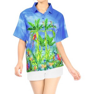 HAPPY BAY Women's Button Down Blouse Casual Summer Beach Party Shirt V Neck Blouse Short Sleeve Vacation Button Up Dress Hawaiian Shirts - 1 of 4