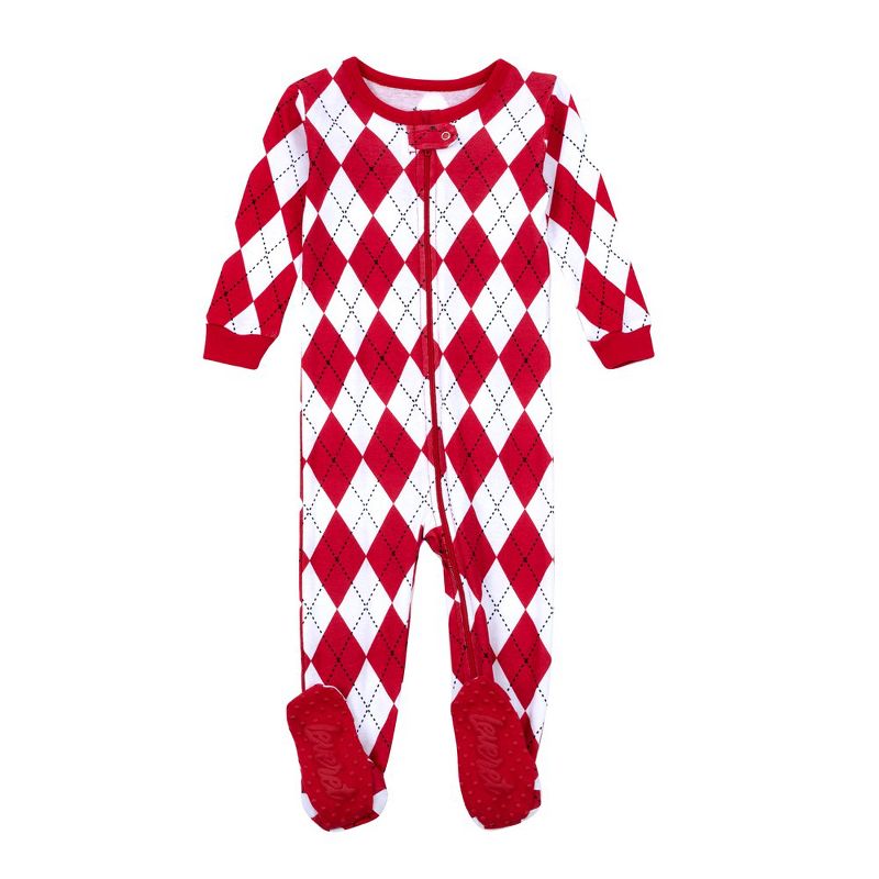 Leveret Footed Cotton Argyle Christmas Pajamas, 1 of 3