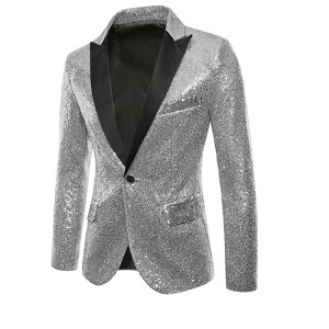 Lars Amadeus Men's Sequin Peak Laple Sparkly Party Show Glitter Sports Coat - 1 of 4