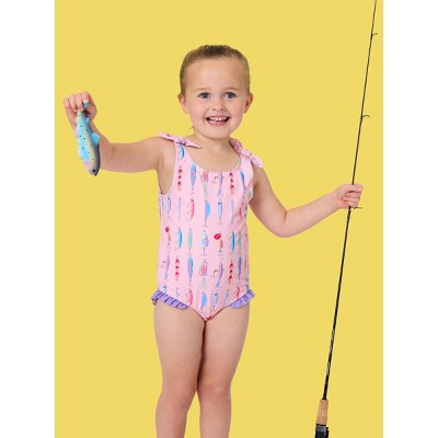 RuffleButts Baby/toddler Girls Upf50+ Tie Shoulder One Piece - Pink Gone Fishin, 5 — фото 2