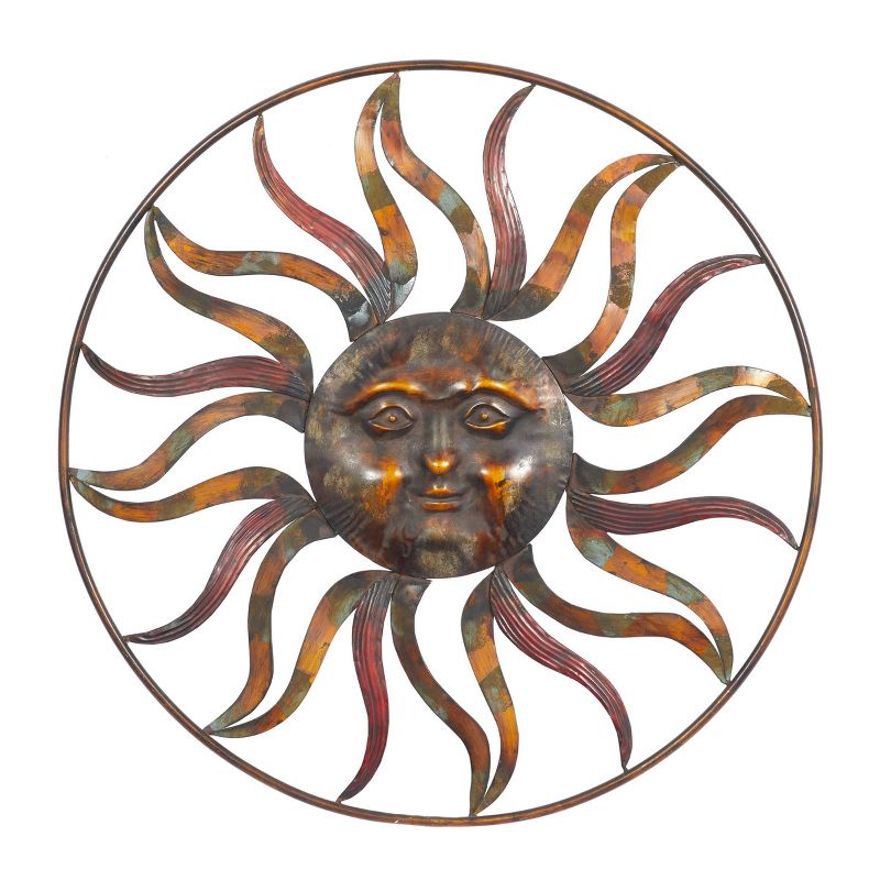 Metal Sunburst Indoor Outdoor Round Wall Decor with Distressed Copper Like Finish Brown - Olivia &#38; May, 1 of 29