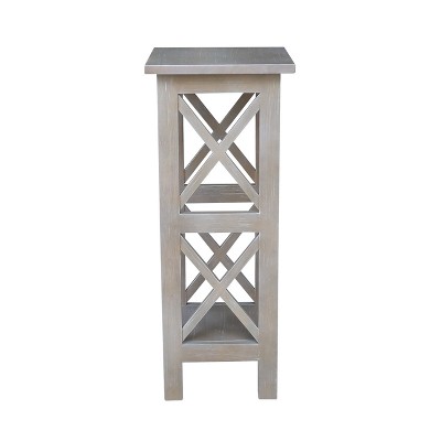 30" Washed Gray Taupe X-Sided Hardwood Plant Stand