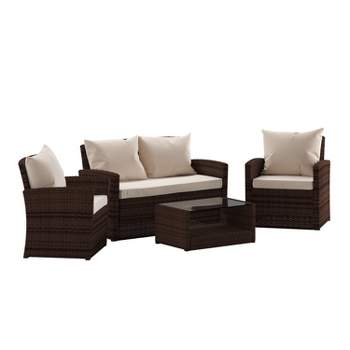 Flash Furniture Aransas Series 4 Piece Patio Set with Back Pillows and Seat Cushions