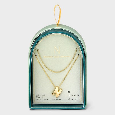 14K Gold Dipped Initial Bubble Multi-Strand Pendant Necklace - A New Day™ Gold